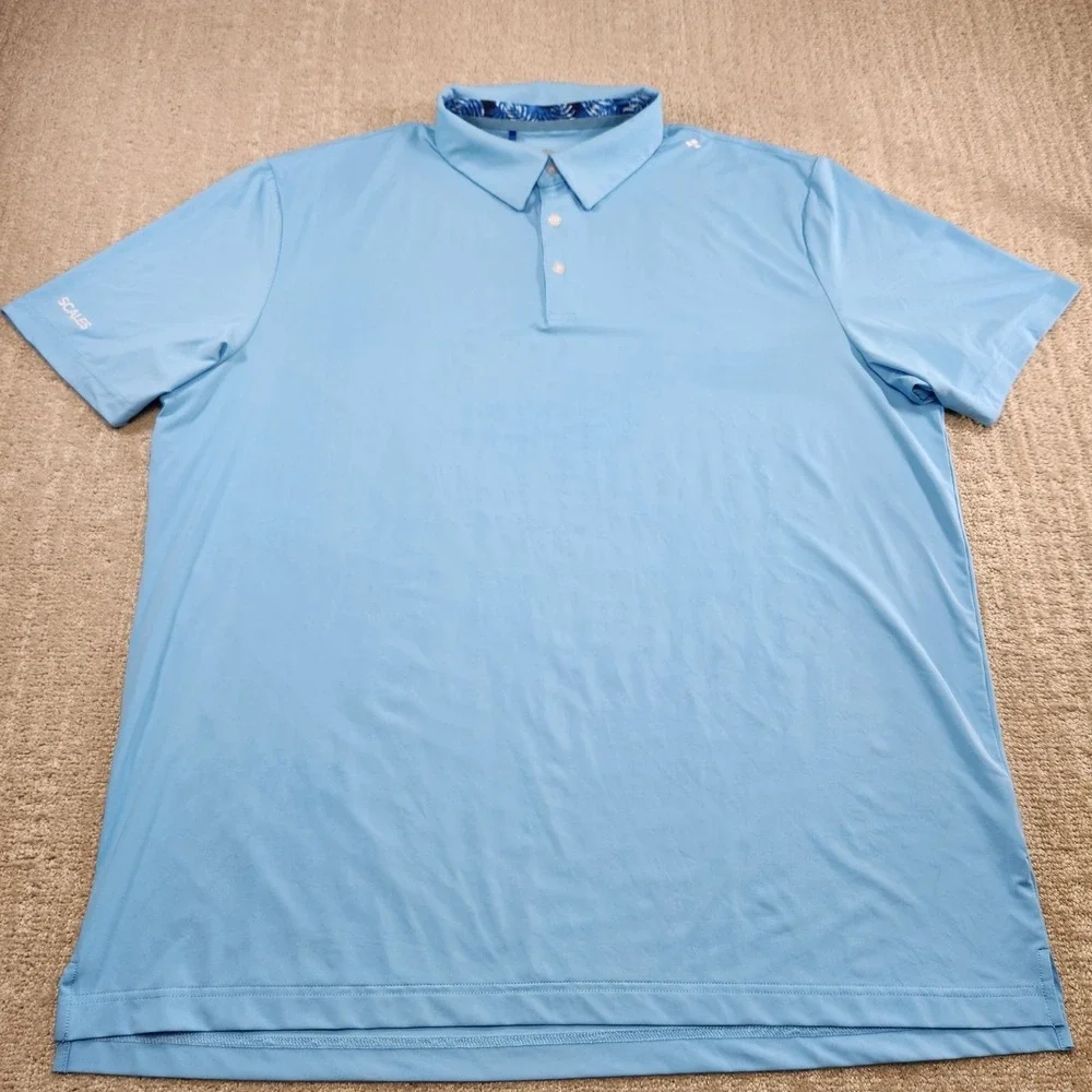 Scales Golf Polo Shirt Men XXL Performance Quick Dry 4 Way Stretch Blue Cooling - Picture 2 of 9